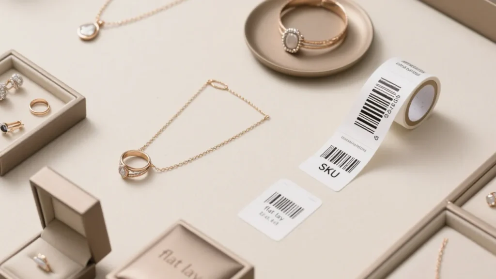 jewelry barcode label sticker on desk