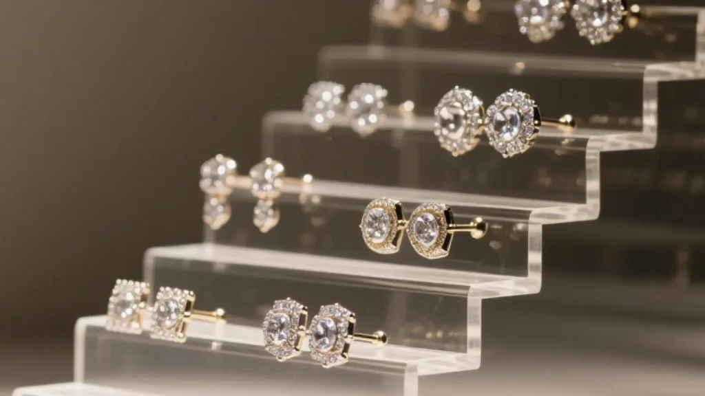 layered jewelry stand with diamonds