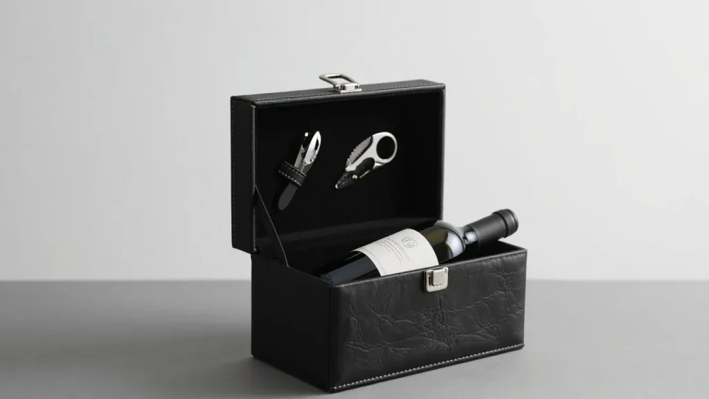minimalist black leather wine gift box