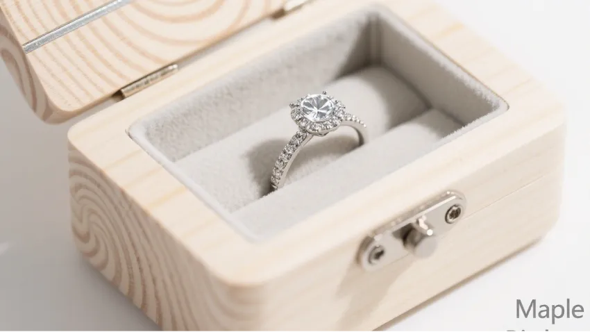 minimalist open wooden jewelry box maple