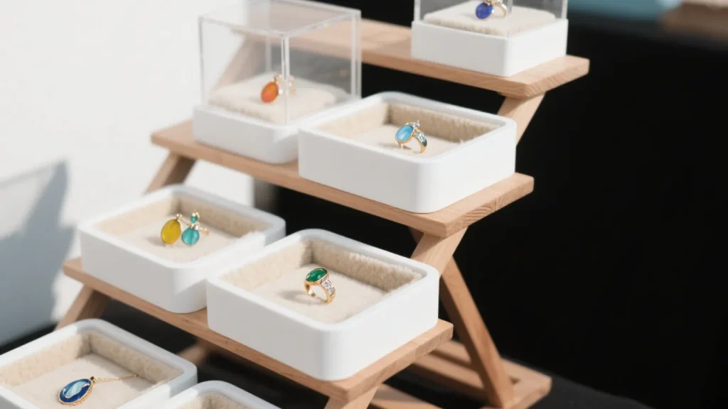 multi layered jewelry stand with necklaces