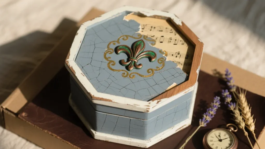 octagonal wooden jewelry box with accessory