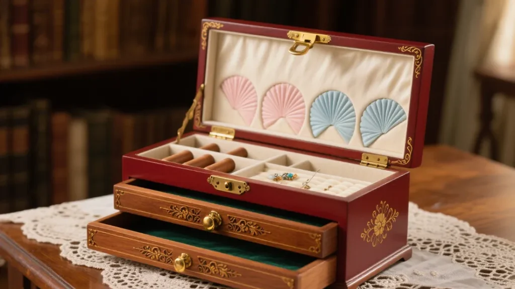 open multi layer wooden jewelry box