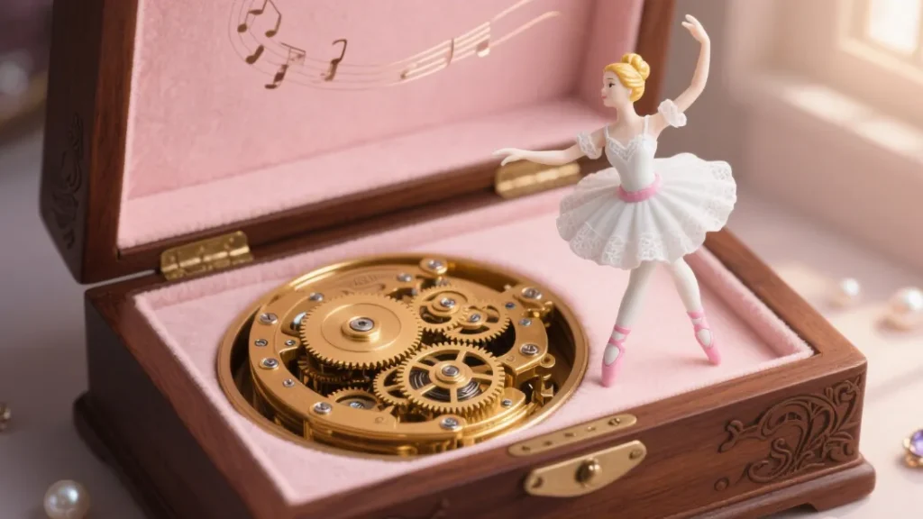 open wooden jewelry box mechanical details