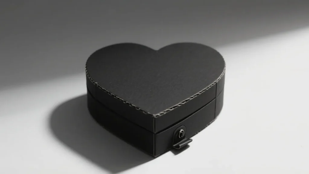 sleek black heart box minimalist style