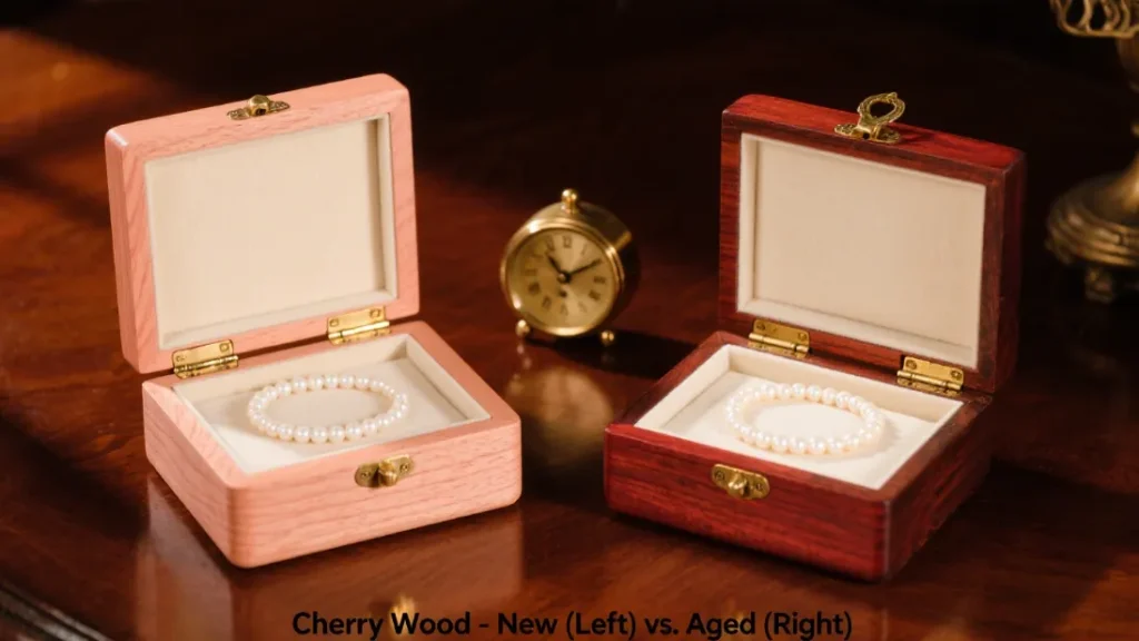 two open wooden jewelry boxes