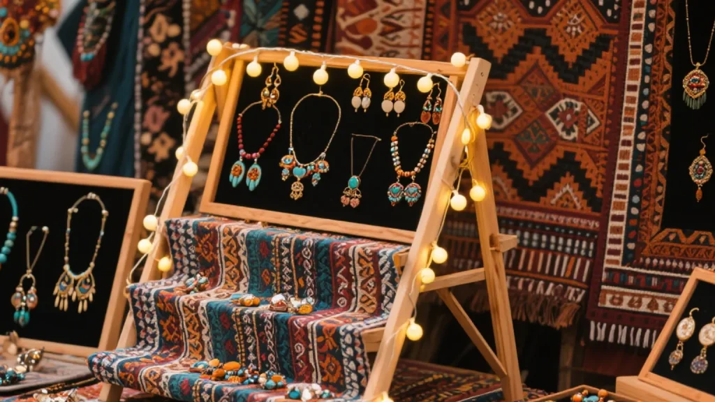 vintage style jewelry showcase with lights