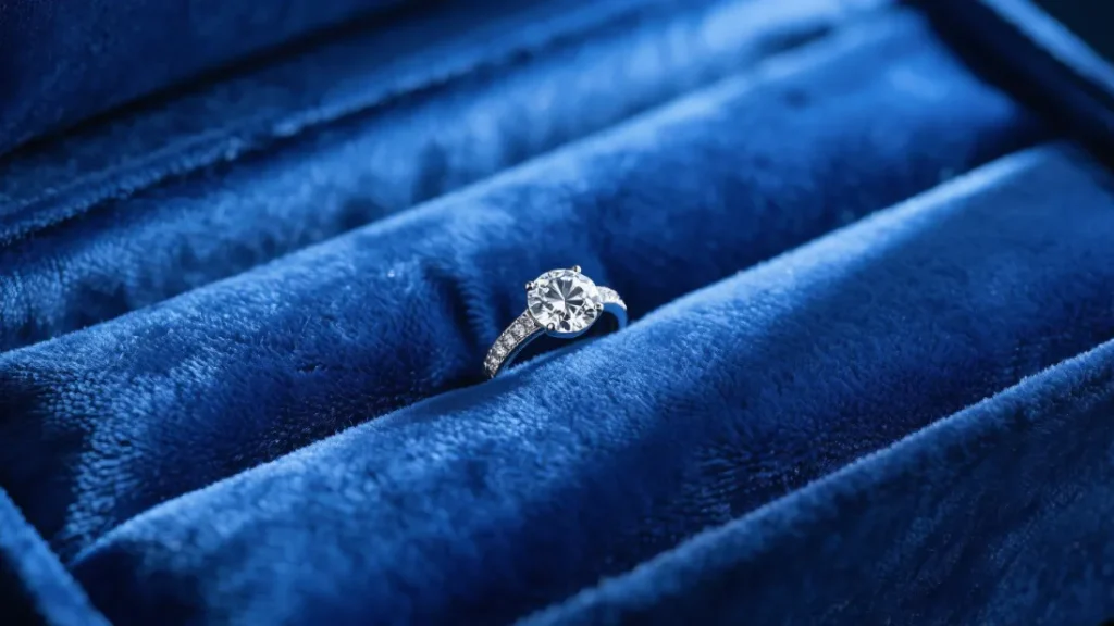 wooden box blue velvet ring hold