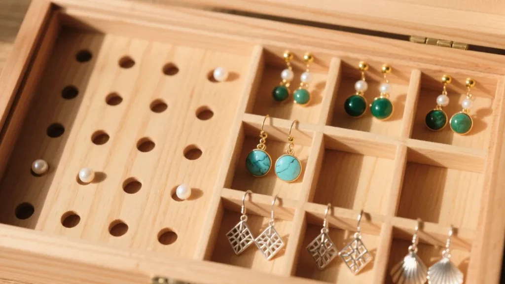 wooden box multi grid jewelry holder