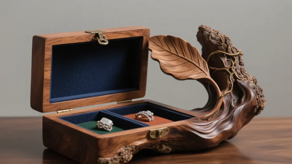 wooden box owl shaped jewelry container