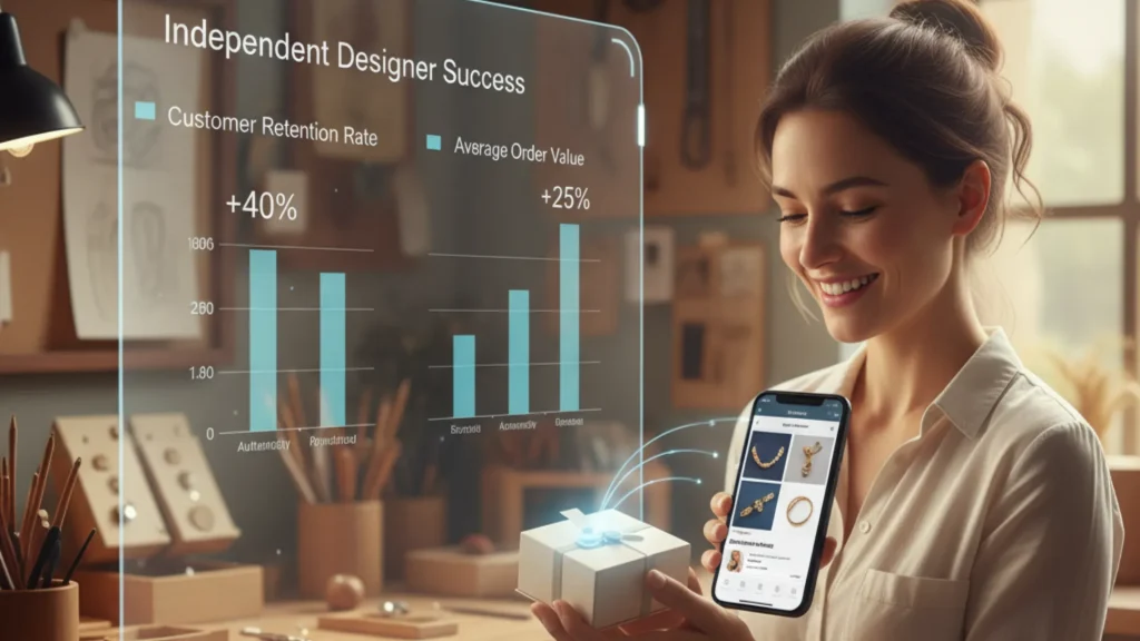 Businesswoman analyzing jewelry sales data
