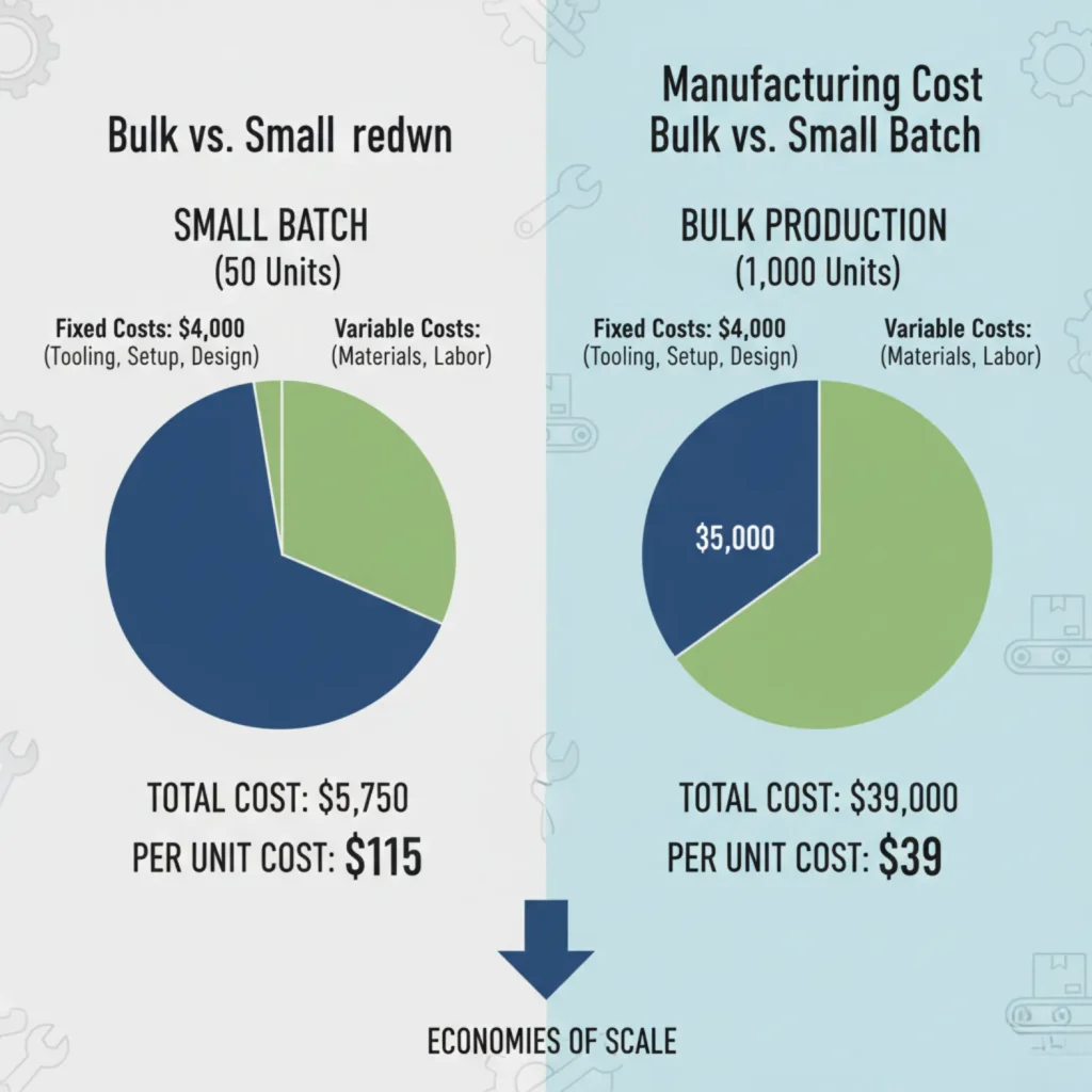 Comparing per-unit cost distribution for small batch jewelry packaging vs. large volume orders.
