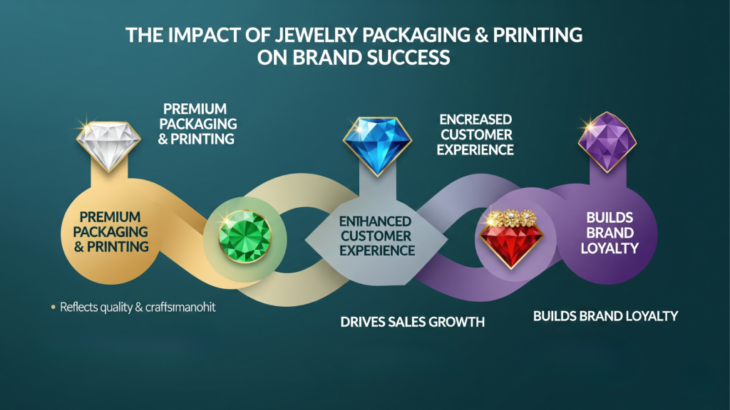  Infographic detailing how strategic jewelry packaging printing boosts brand value, customer loyalty, and sales