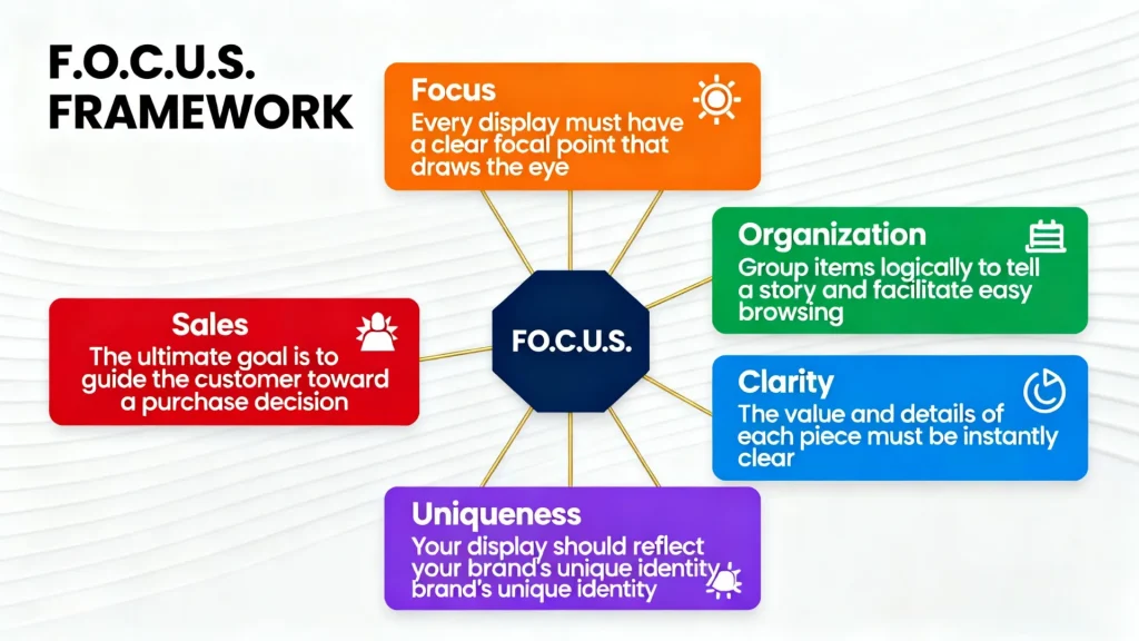 High-Conversion Jewelry Displays: Strategy & Design for Retail - focus framework visual merchandising strategy