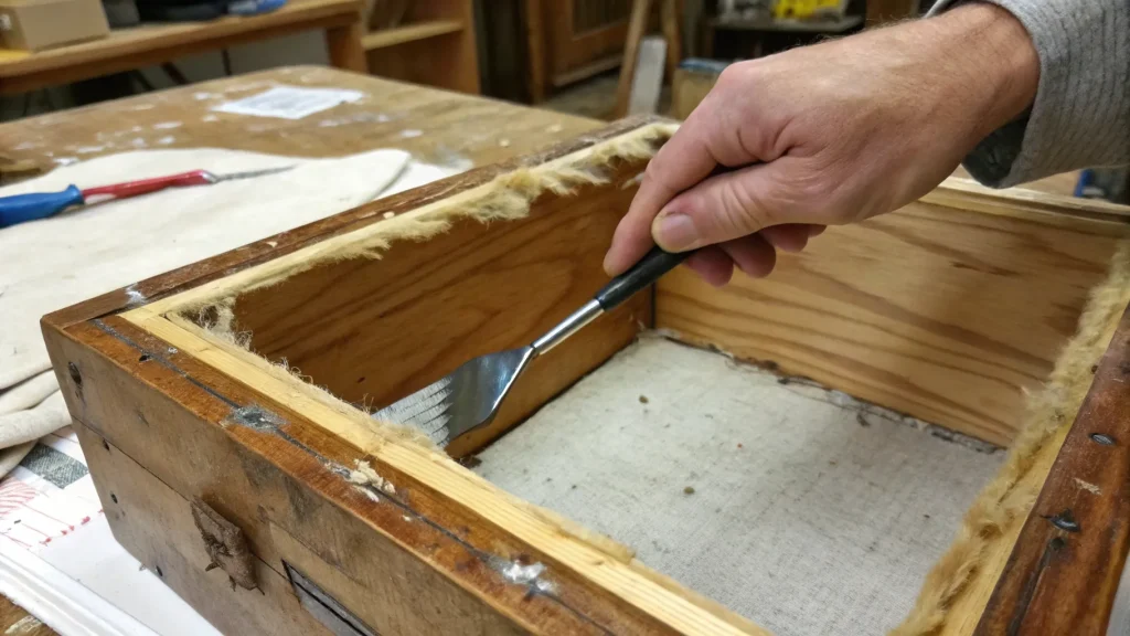 lifting felt from wooden box