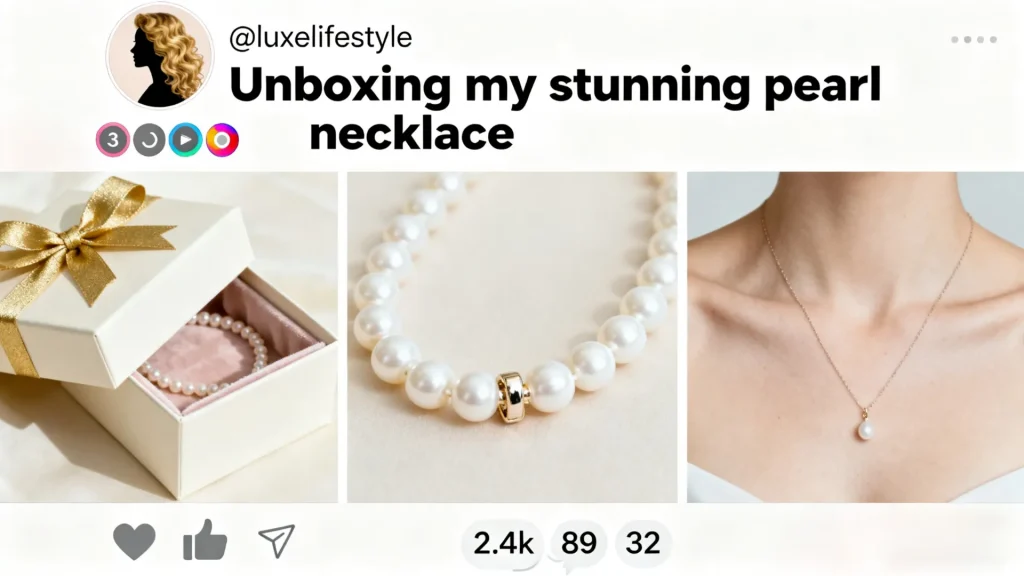 social media post of pearl necklace