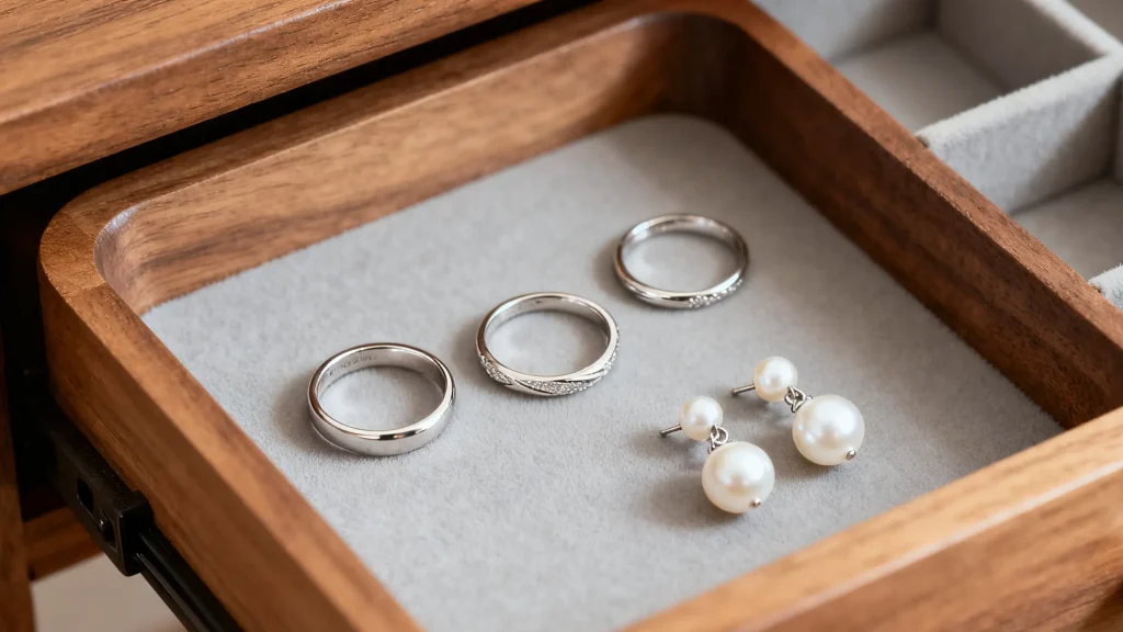 Wooden custom jewelry tray in drawer