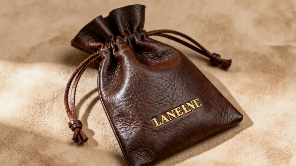 brown leather pouch for jewelry