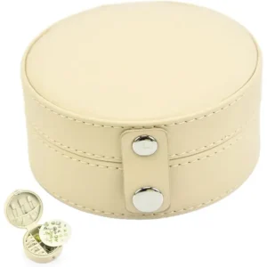 Leather Jewelry Boxes for Travel | Custom Beige Round Case – Richpack - leather jewelry boxes for travel