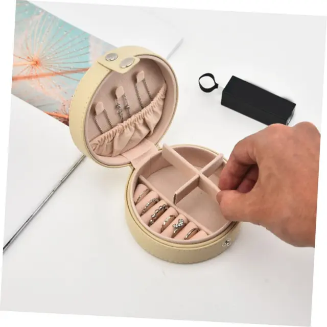 Leather Jewelry Boxes for Travel | Custom Beige Round Case – Richpack - leather jewelry boxes for travel 5