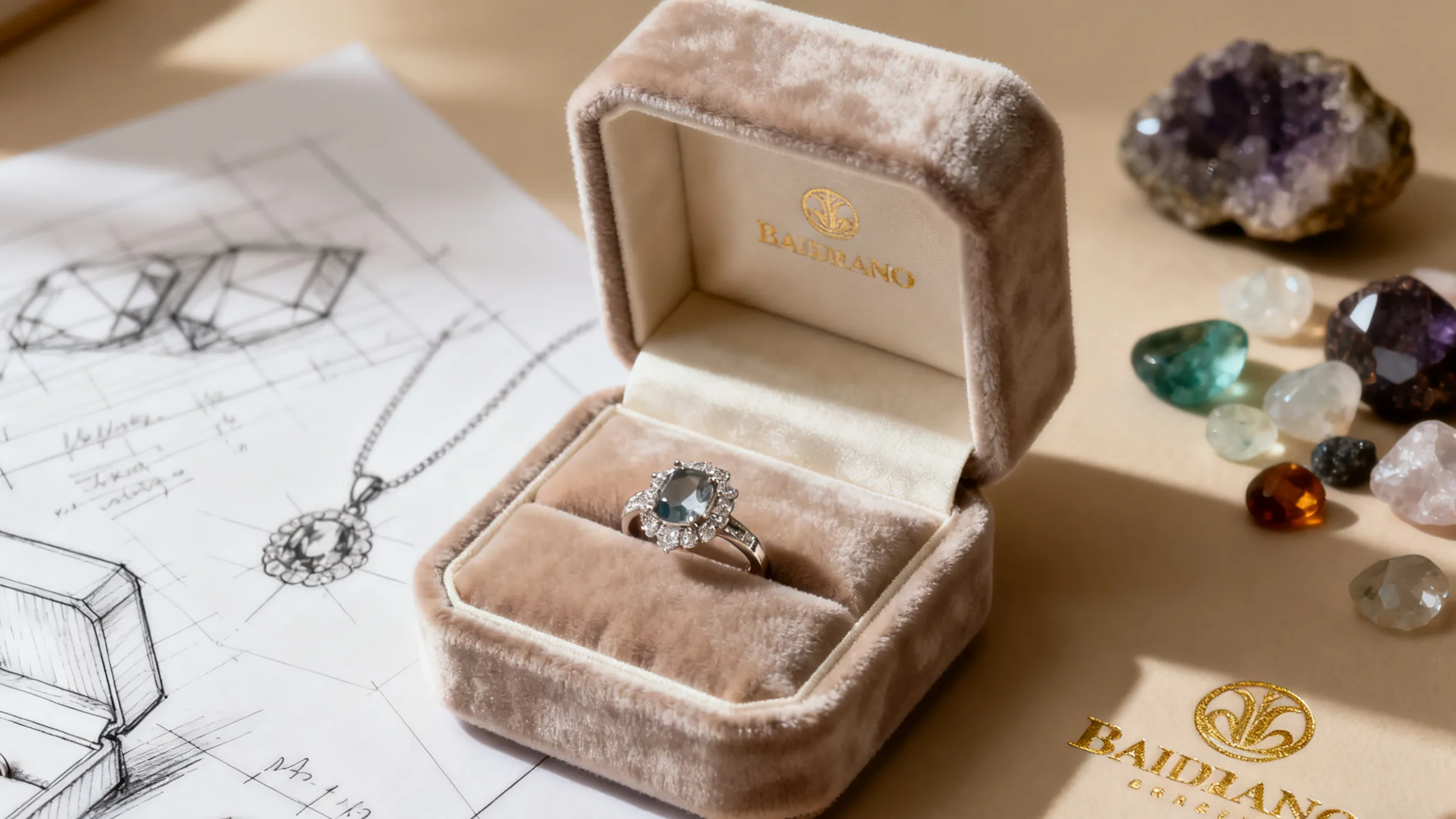 ring in box with design sketch