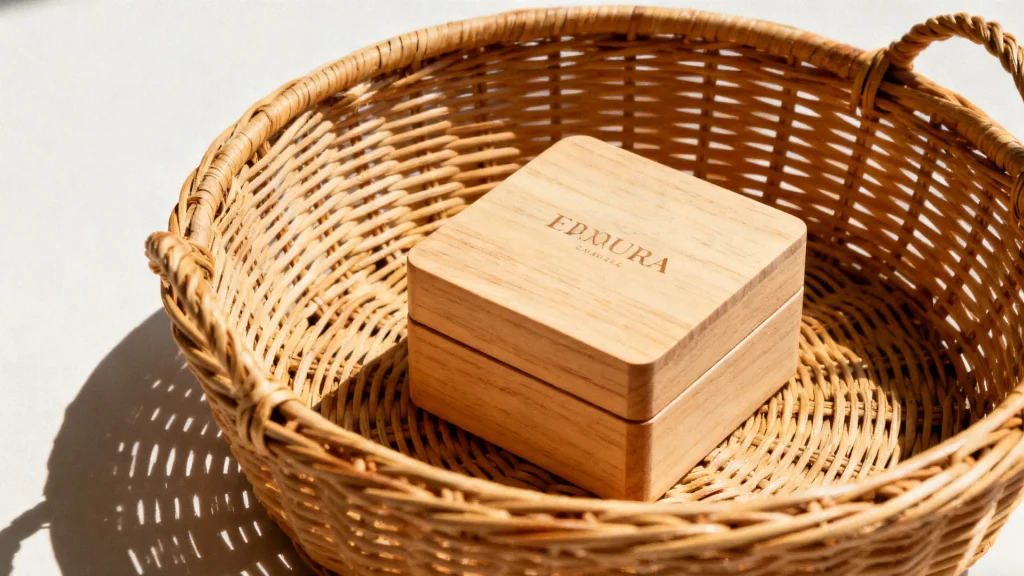 wooden jewelry box in wicker basket