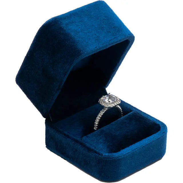Blue Velvet Ring Box Wholesale | Custom Velvet Ring Packaging for Jewelry Brands – Richpack - blue velvet ring box 1