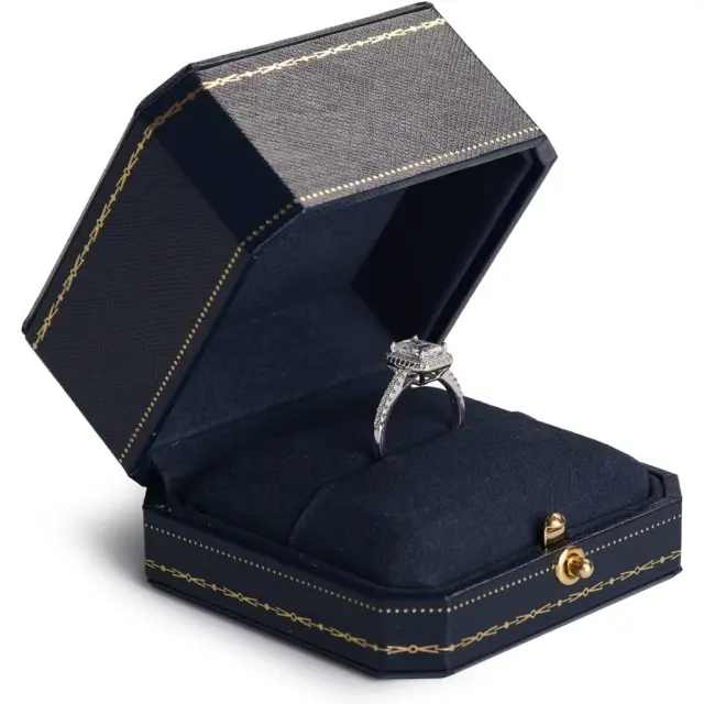 Custom Engagement Ring Box – Luxury Dark Blue Leather | Richpack - custom engagement ring box