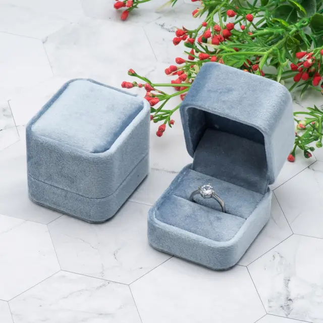 Custom Proposal Ring Box Light Ocean Blue Velvet | Bulk & Custom – Richpack - custom proposal ring box​ 4