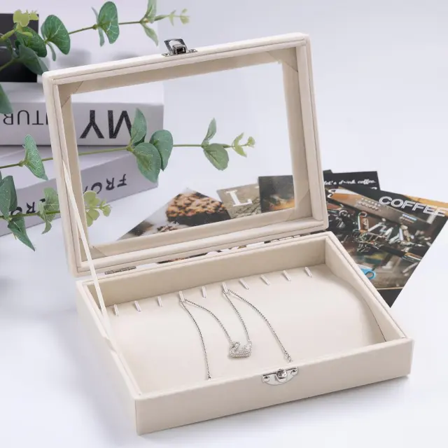 Jewelry Box with Hooks for Necklaces | Grey Linen Necklace Organizer – Richpack - jewelry box with hanger for necklaces 5