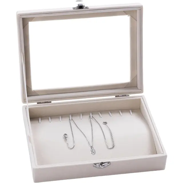 Jewelry Box with Hooks for Necklaces | Grey Linen Necklace Organizer – Richpack - jewelry box with hanger for necklaces