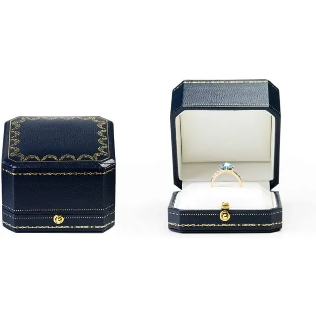 Bridal Ring Box | Blue Leather Engagement Ring Case – Richpack - ​bridal ring box 1