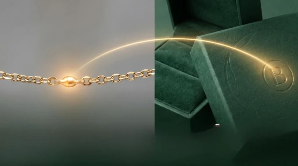 gold jewelry chain in premium velvet jewelry box