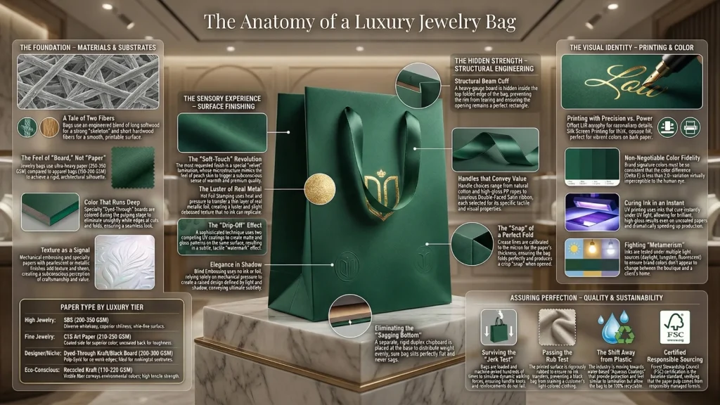 luxury jewelry bag anatomy infographic