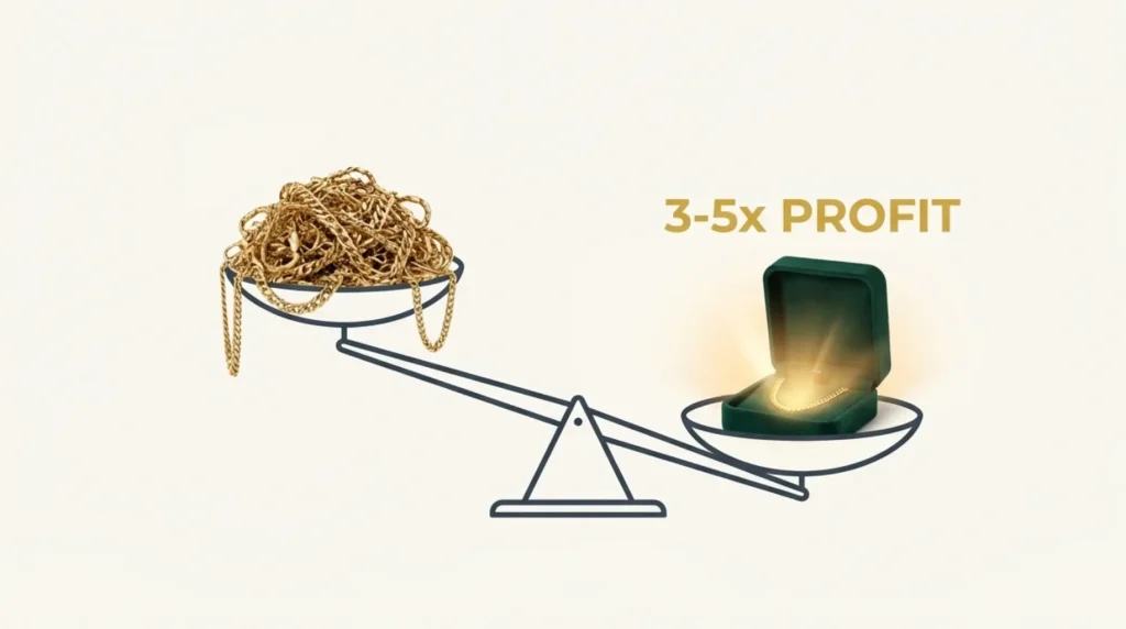 Infographic: Permanent Jewelry Profit Blueprint—$2.8B market by 2028, 3-5x profit premiums, startup cost under $2500