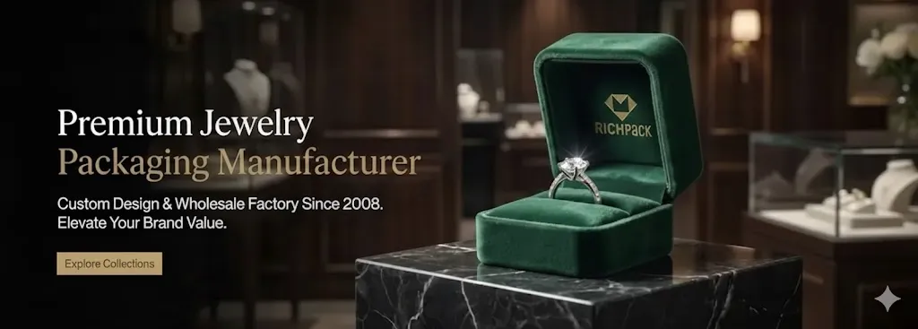 Premium smyckesförpackning: RICHPACK grön sammetssmyckesask med ring – Grossisttillverkare av specialdesignade produkter sedan 2008