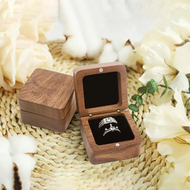 Rustic Wood Ring Box Walnut | Vintage Jewelry Packaging | Richpack - rustic wood ring box​