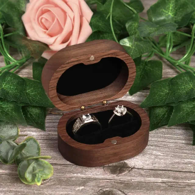 Rustic Wooden Ring Box 2 Slot Walnut | Double Ring Case | Richpack - rustic wooden ring box 4