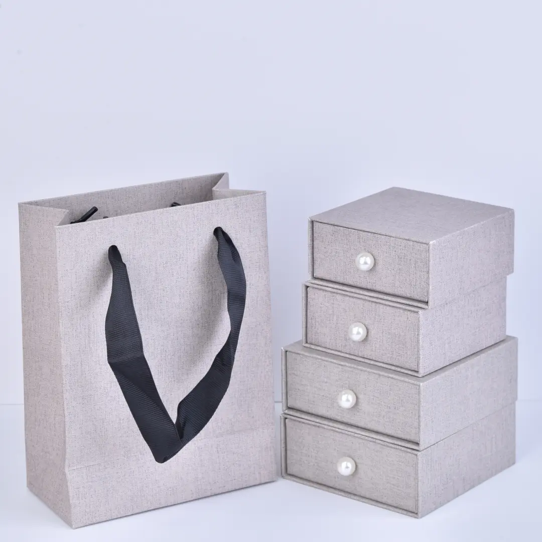 Gray Gift Bags with Handles 12x16x6cm | Premium Jewelry Paper Bags | Ready Stock Wholesale - Gray Paper Drawer Box (4)