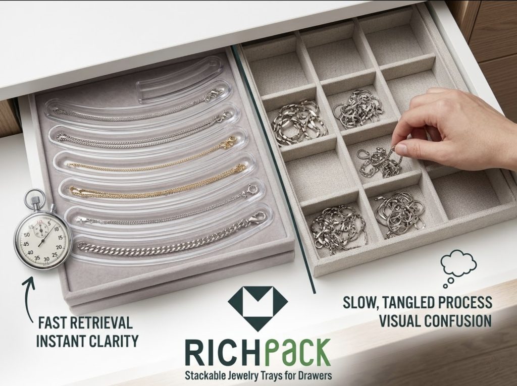 How to Choose the Best Stackable Jewelry Trays for Drawers - Necklace Trays Need Length and Separation