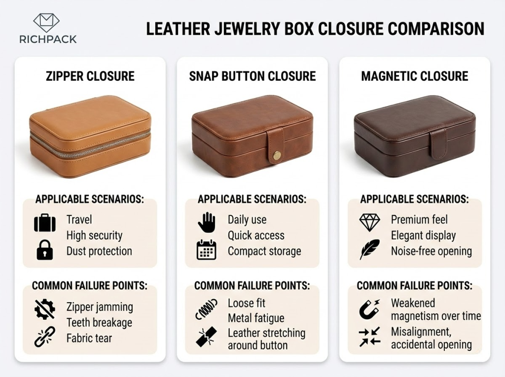 2026 You Need to Know What Makes a Leather Jewelry Box Premium - Zippers, Snap Buttons, and Travel Closures