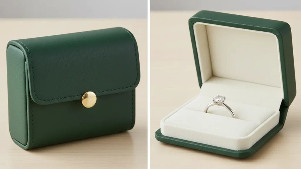 Foldable vs. Rigid Jewelry Packaging: Which Offers Better Portability and Protection? - forest green leather engagement ring box