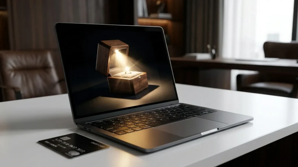 Laptop displaying illuminated ring box