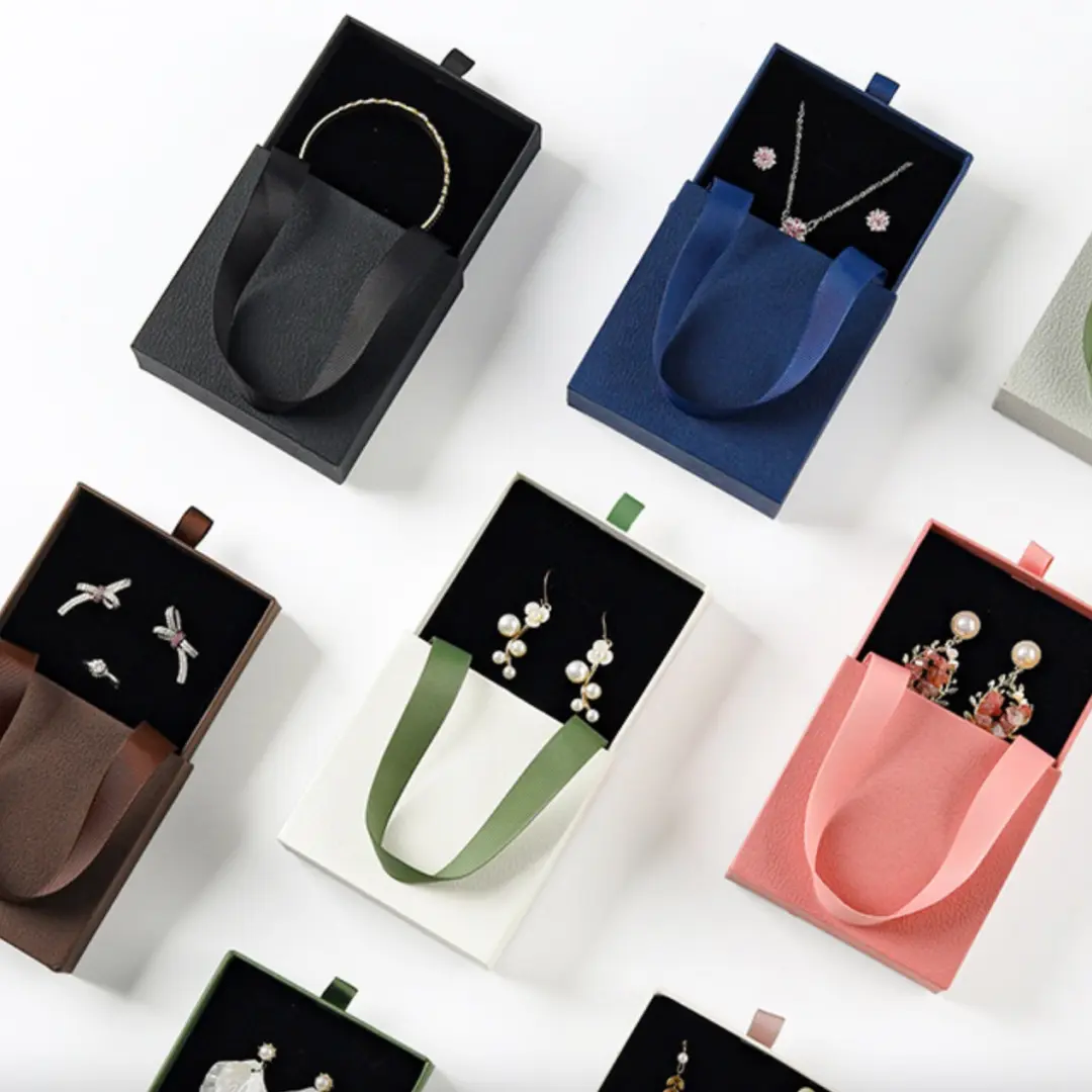 Black Drawer Gift Box with Handle - 9x9x3.5cm Black Sliding Jewelry Packaging Boxes with Handle - Black Drawer Gift Box with Handle (3)