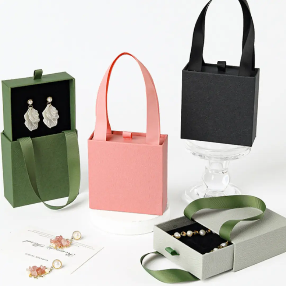 Black Drawer Gift Box with Handle - 9x9x3.5cm Black Sliding Jewelry Packaging Boxes with Handle - Black Drawer Gift Box with Handle (4)