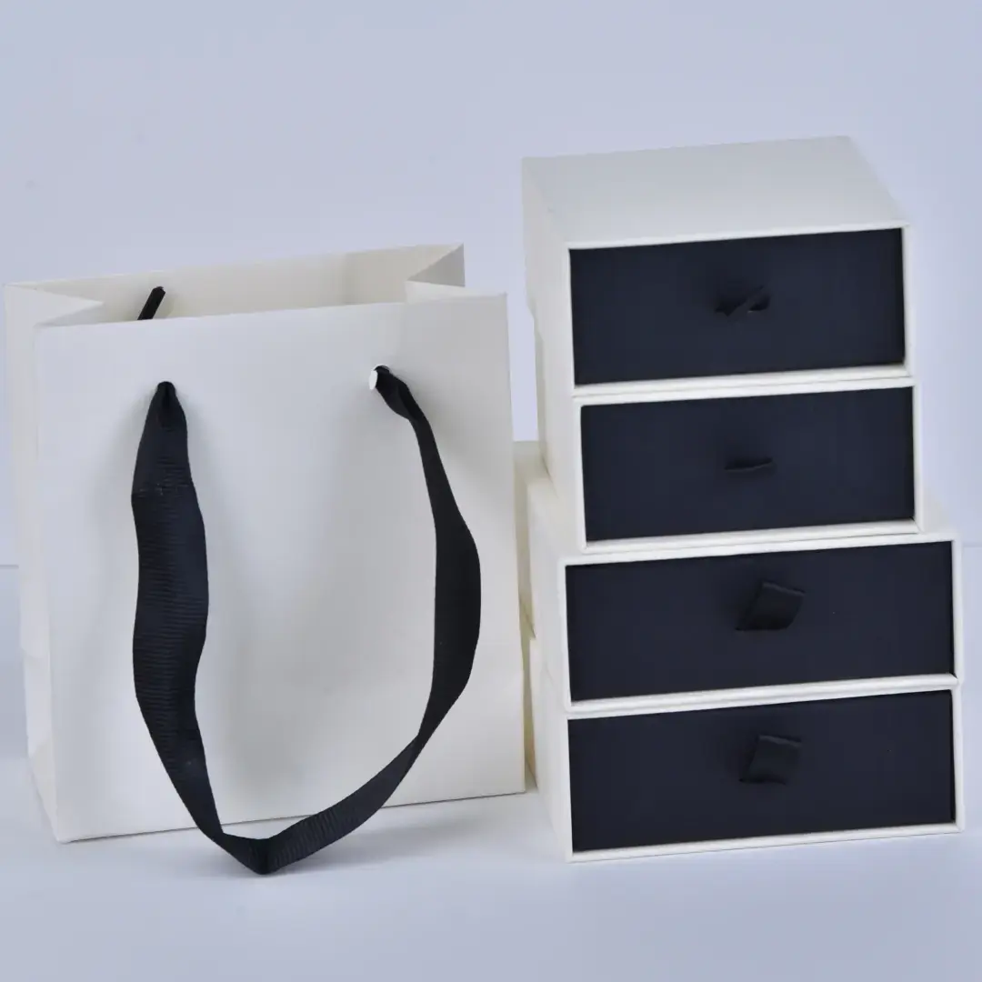 Custom White Paper Bags with Handle - 11x12x6cm Jewelry Paper Bag | Small Black and White Gift Bags - Cardboard Gift Packaging Jewelry Drawer Box5