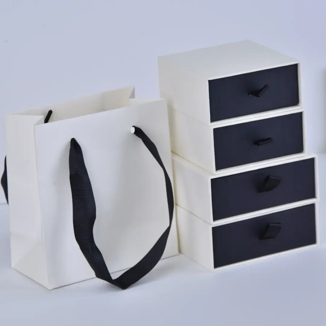 Custom White Paper Bags with Handle - 11x12x6cm Jewelry Paper Bag | Small Black and White Gift Bags - Cardboard Gift Packaging Jewelry Drawer Box6