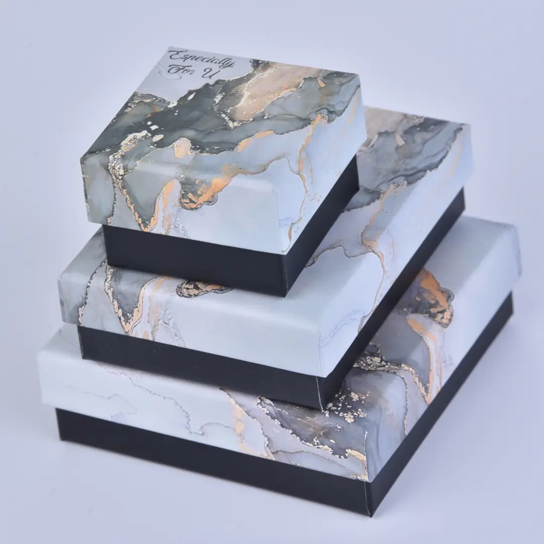 Gilded Marble Gift Box - 9x9x3cm Luxury Black and Gold Gift Box with Lids | Jewelry Box Wholesale - Gilded Marble Gift Box6