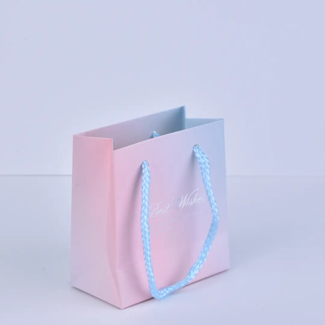 Gradient Colored Paper Bag - 11x12x6cm Gradient Medium Size Gift Bags | Pink Glitter Ombre Gift Bags - Gradient Colored Paper Bag1