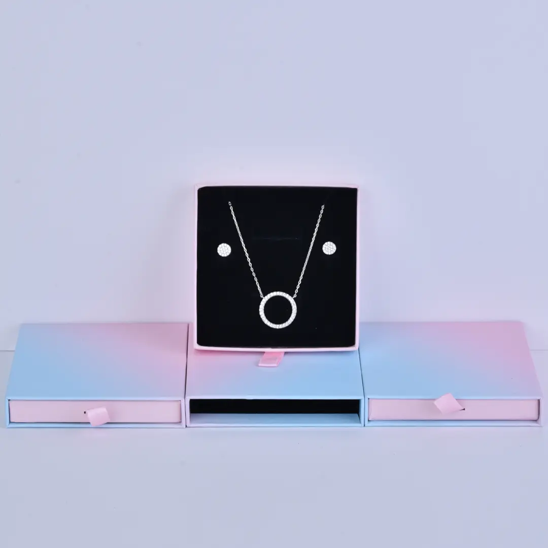 Gradient Pink Jewellery Storage Box - 8x8x1.7cm Elegant Paper Gift Packaging & Display Gift Boxes - Gradient pink Jewellery Storage Box1